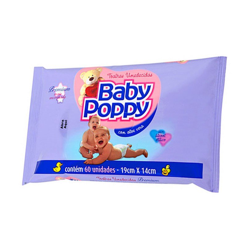Toalha Umedecida Premium Baby Poppy Com 60 Unidades