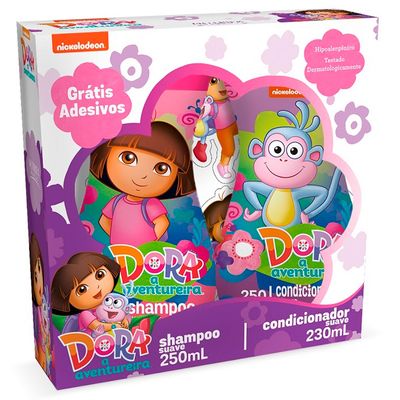 Kit Infantil Dora A Aventureira Shampoo 250ml + Condicionador 230ml + Adesivos