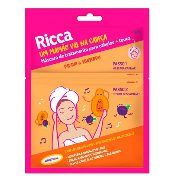 Máscara Capilar De Hidratação Hair Mask Ricca Um Mamão Vai Na Cabeça 30g + Touca