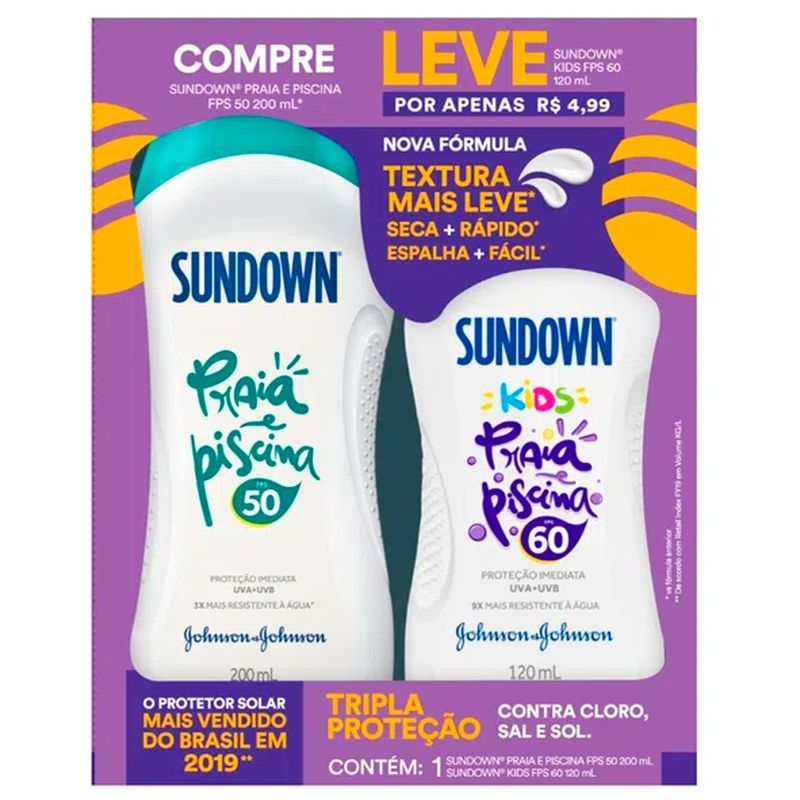 protetor solar sundown praia e piscina fps50 kids fps60 120ml