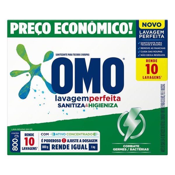 Sabão Em Pó Omo Lavagem Perfeita Higieniza & Sanitiza 800g