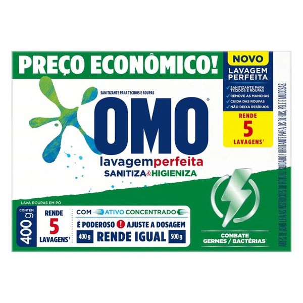 Sabão Em Pó Omo Lavagem Perfeita Sanitiza & Higieniza 400g