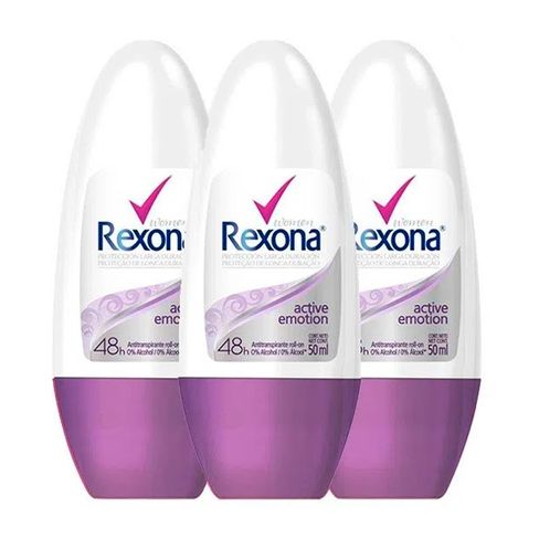 Kit Desodorante Roll On Rexona Active Emotion 50ml - 3 Unidades