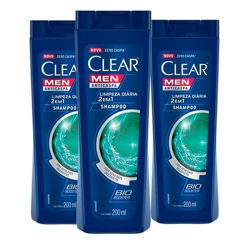 Kit Shampoo Clear Men Anticaspa Limpeza Diária 2 Em 1 400ml - 3 Unidades