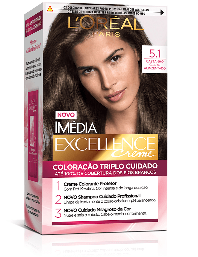 Kit Tintura Imédia Excellence L'Oréal Castanho Claro Acinzentado 5.1