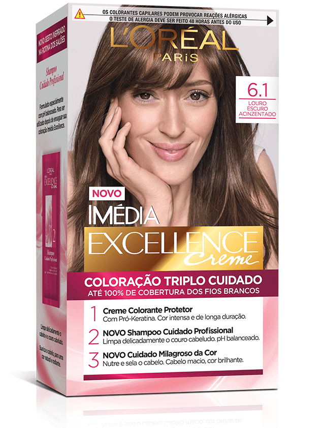 Kit Tintura Imédia Excellence L'Oréal Louro Escuro Acinzentado 6.1