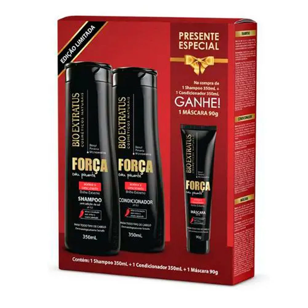 Kit Bio Extratus Força Com Pimenta Shampoo + Condicionador 350ml + Máscara 90g