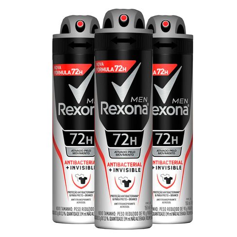 Kit Desodorante Aerosol Rexona Antibacterial+Invisible Men 150ml - 3 Unidades