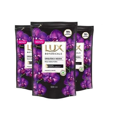 Kit Sabonete Liquido Lux Refil Botanicals Orquidea Negra 200ml - 3 Unidades