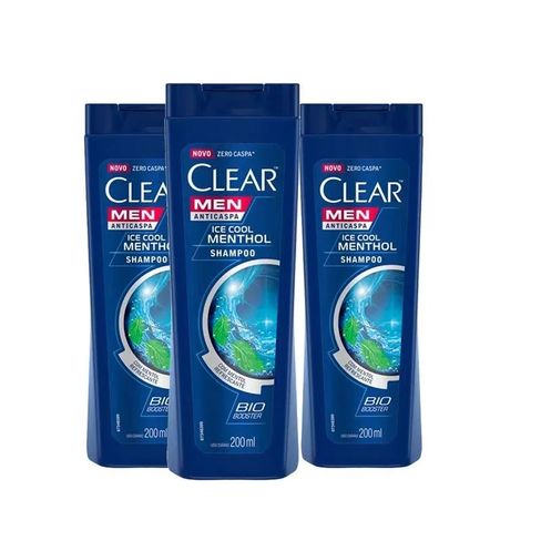 Kit Shampoo Clear Anticaspa Ice Cool Menthol 200ml - 3 Unidades