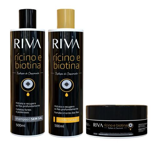Kit de tratamento para cabelos RIVA Rícino E Biotina - Shampoo, Condicionador e Mascara