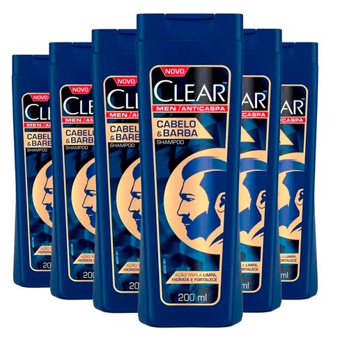 Kit Shampoo Clear Anticaspa Cabelo Barba 200ml - 6 Unidades