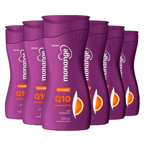 Kit Creme Hidratante Corporal Monange Firmador Q10 Vitamina C + E Extrasseca 200ml - 6 Unidades