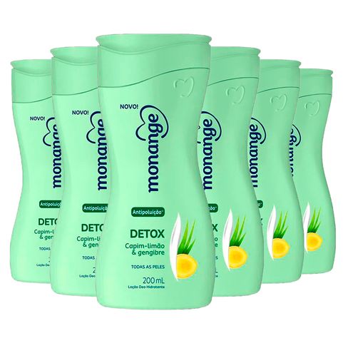 Kit Creme Hidratante Corporal Monange Detox Capim-Limão E Gengibre 200ml - 6 Unidades