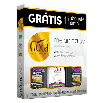 Kit Shampoo + Condicionador + Sabonete Íntimo Gota Dourada Melanina Gotas 100ml
