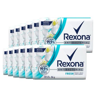 Kit Sabonete Rexona Antibacterial Fresh Branco 84g - 12 Unidades