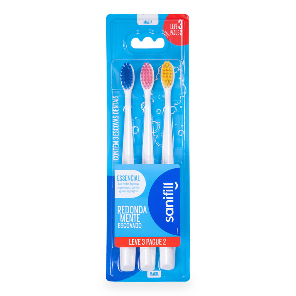 Escova Dental Sanifill Essencial Cerdas Macias Leve 3 Pague 2  Cores Sortidas