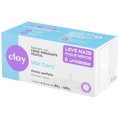 Caixa de Sabonetes Ultra Hidratante Cloy Beauty Bar Milk Care 80g - 6 Unidades