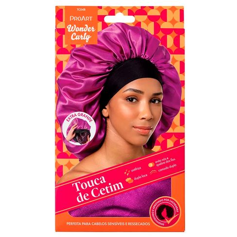 Touca De Cetim ProArt Wonder Curly Dupla Camada GG Rosa