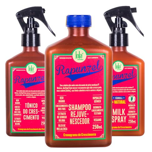 Kit Lola Cronogramama de Crescimento Rapunzel Shampoo, Spray Condicionador e Tônico Capilar