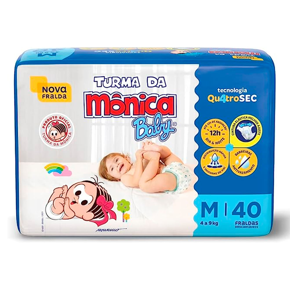 Fralda Turma Da Mônica Baby M, Pacote Com 40 Unidades