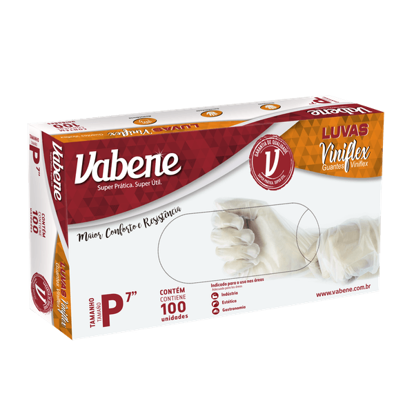 Luva Viniflex Vabene Sem Pó Transparente P Com 100 Unidades