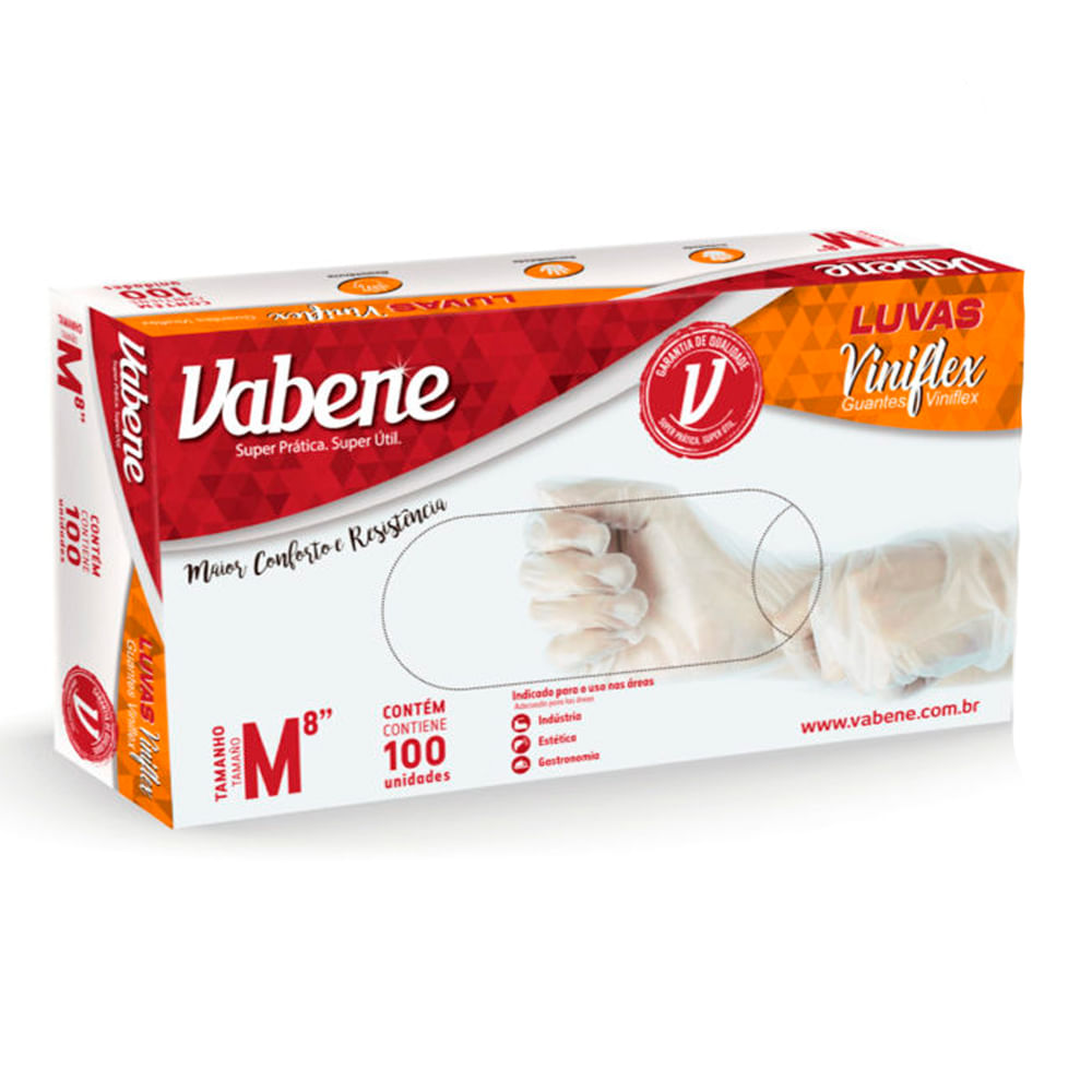 Luva Viniflex Vabene Cor Transparente Tamanho M Com 100 Unidades