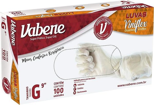 Luva Vinil Sem Pó Transparente G Vabene Com 100 Unidades