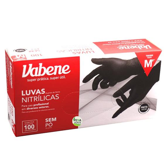 Luva Nitrílica Vabene Sem Pó Preta M Com 100 Unidades
