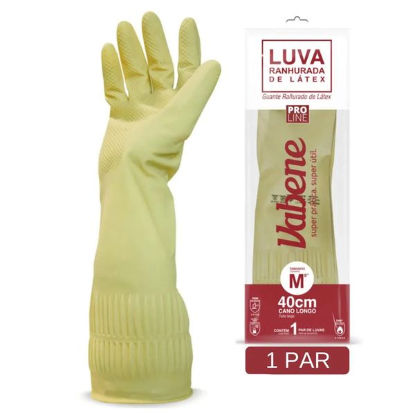 Luva Vabene Latex Ranhurada Cano Longo Tamanho M