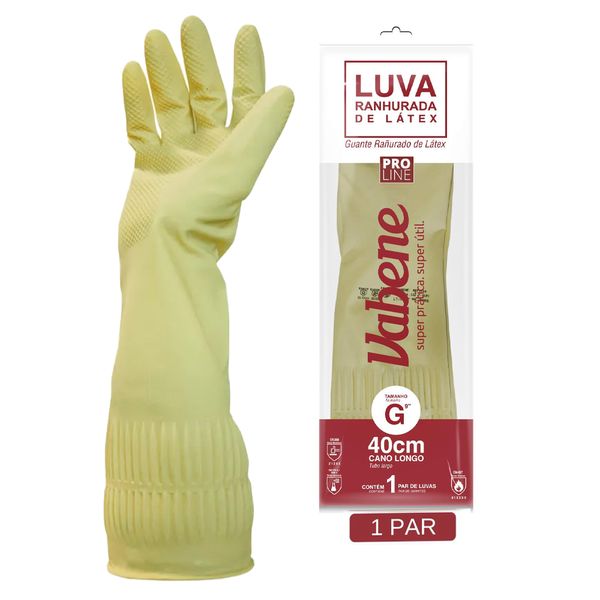 Luva Vabene Latex Ranhurada Cano Longo Tamanho G