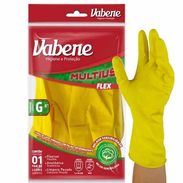 Luva Multiuso Vabene Latex Amarela Tamanho G
