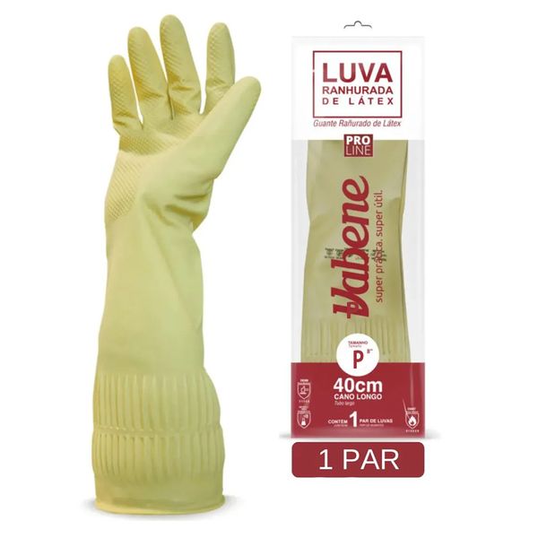 Luva Vabene Latex Ranhurada Cano Longo Tamanho P