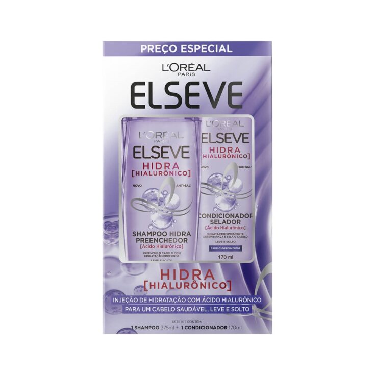 Kit Elseve Shampoo 375ml + Condicionador Hidra Hialurônico 170ml