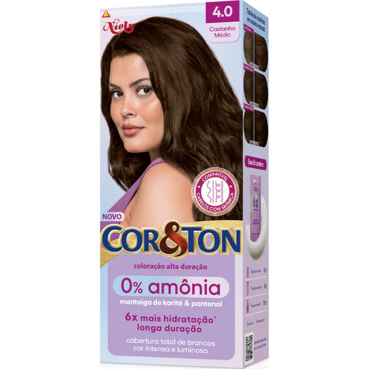 Tintura Cor & Ton 0% Amônia  Castanho Médio 4.0