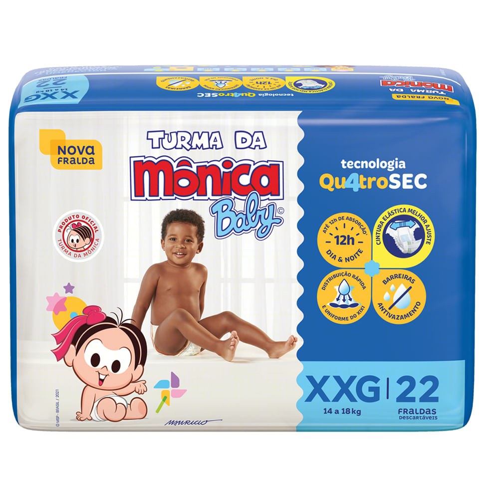 Fralda Turma Da Mônica Baby Xxg, Pacote Com 22 Unidades