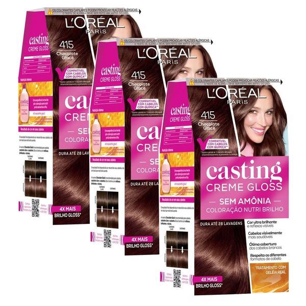 Kit 3 Tinturas Casting Creme Gloss Chocolate Glace 415