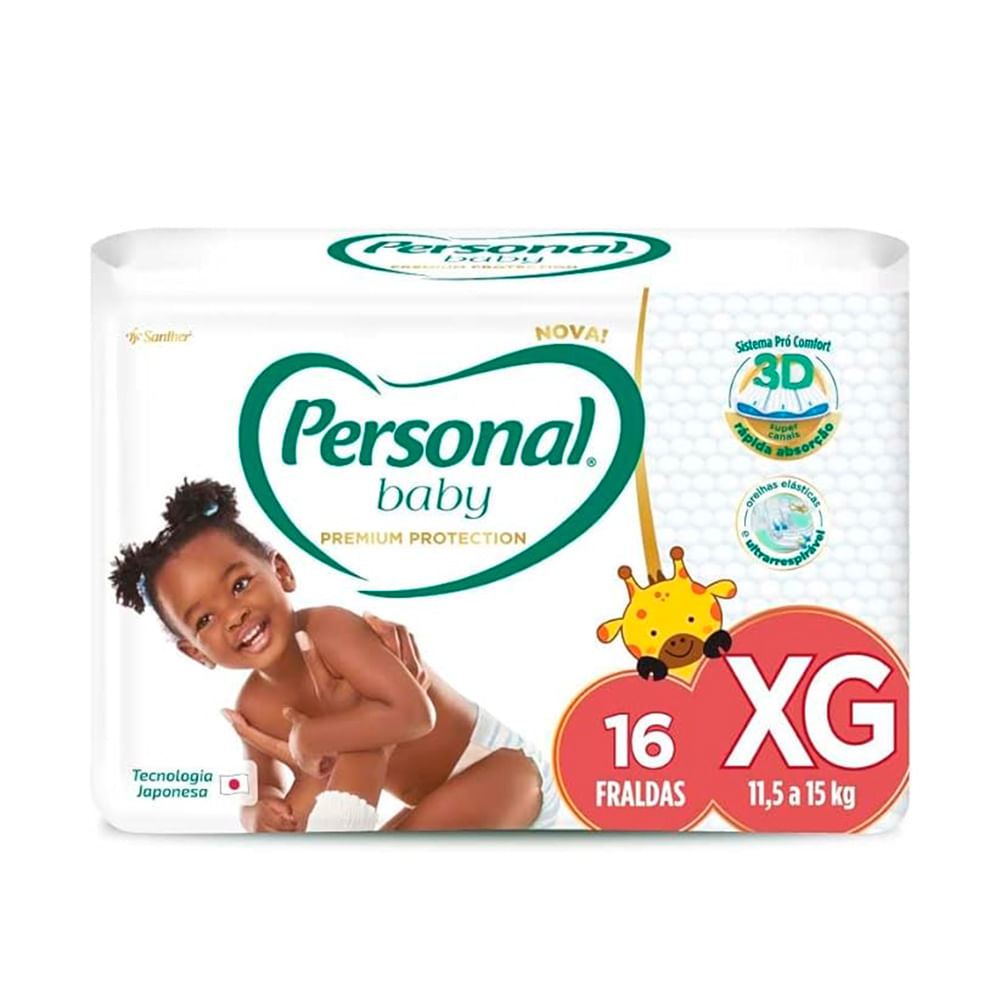 Fralda Personal Baby Premium Protection Xg, Pacote Com 16 Unidades