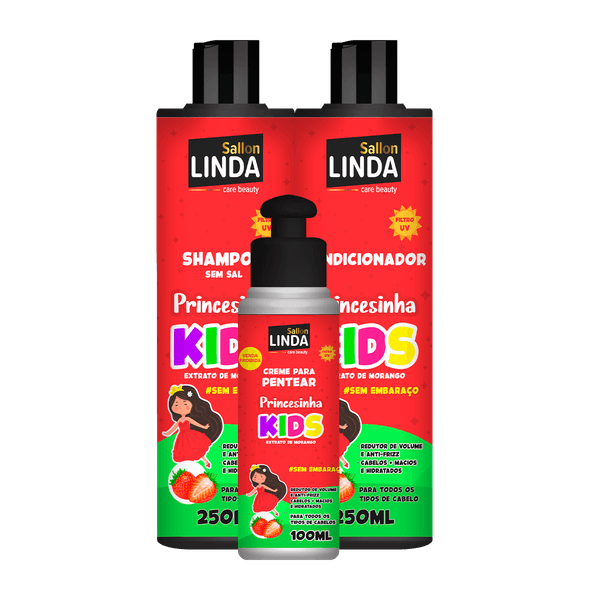 Kit Sallon Linda Kids Shampoo + Condicionador + Creme Pentear Princesinha
