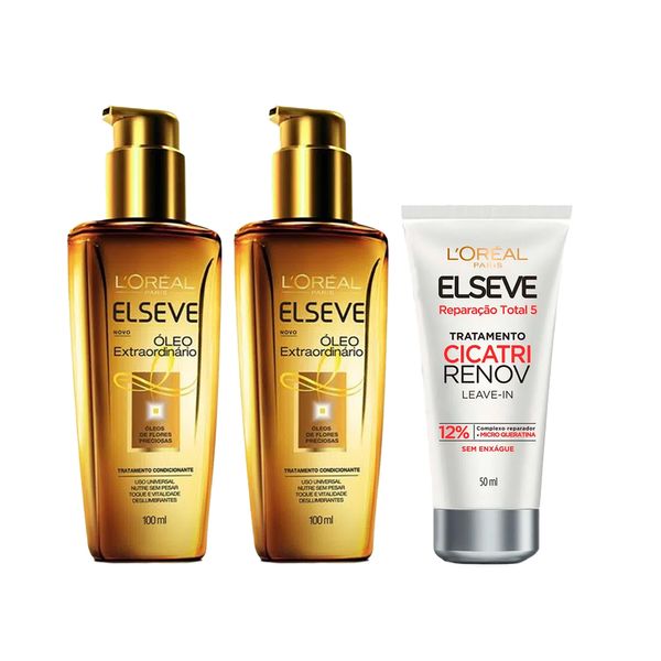 Kit L'Oréal Leave-In + Óleo Capilar - 3 Produtos