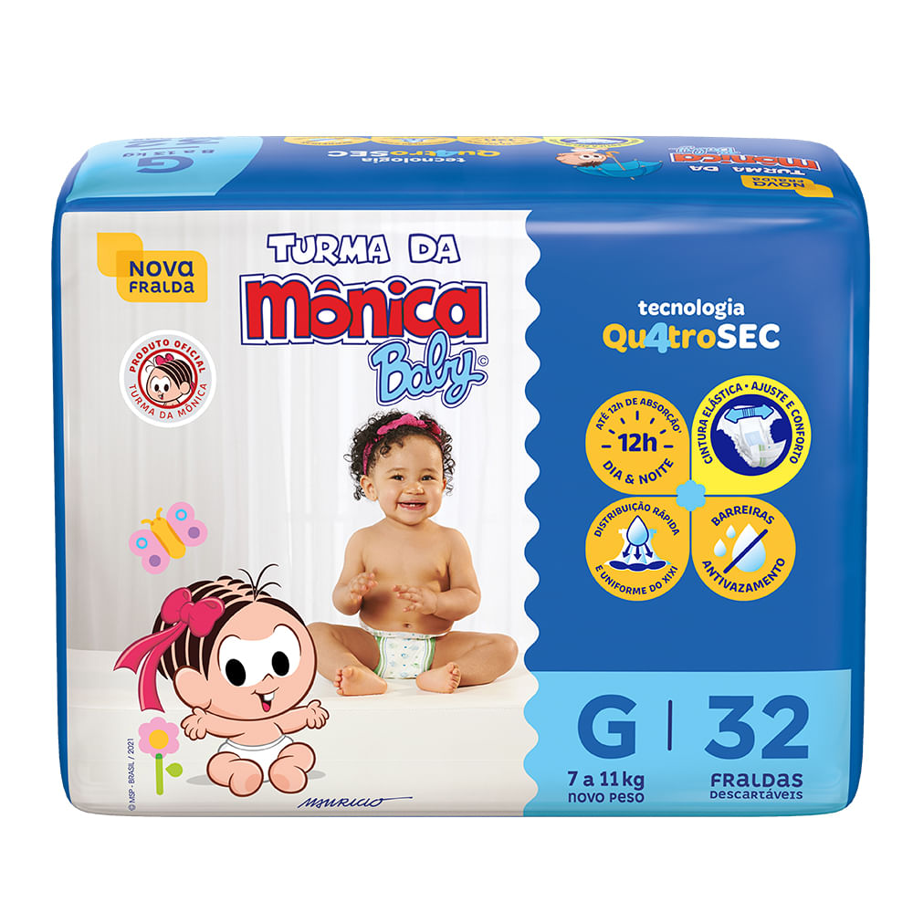 Fralda Turma Da Mônica Baby G, Pacote Com 32 Unidades