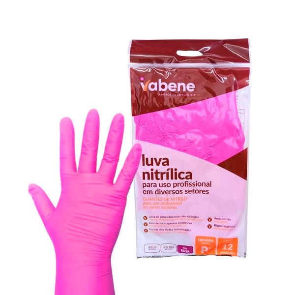 Luva Nítrilica Vabene Rosa P Com 12 Unidades