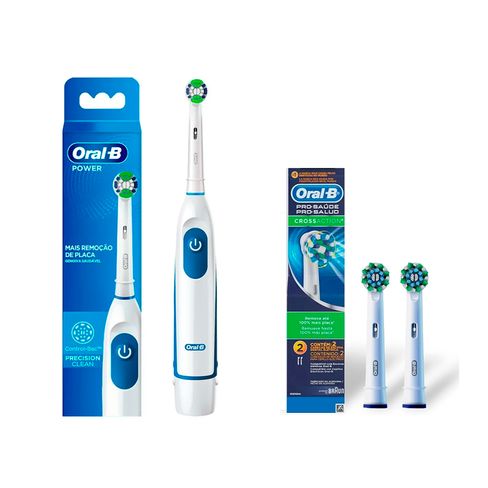 Kit Escova Elétrica Oral B Pró Saúde Power E Refil Para Escova Dental Elétrica Oral-B CrossAction - 2 Unidades