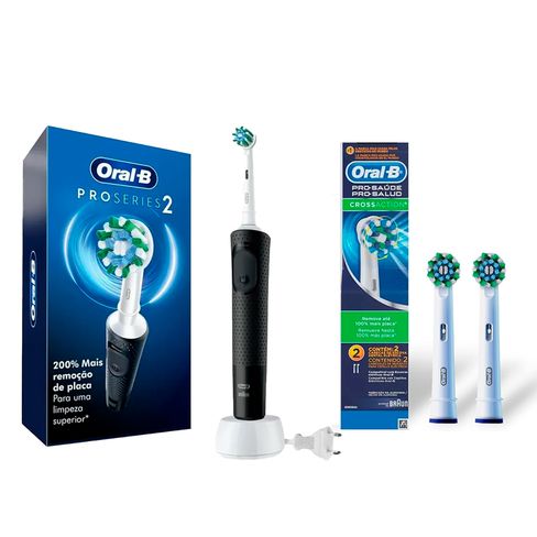 Kit Escova Elétrica Oral B Pró Series 2 Recarregável E Refil Para Escova Dental Elétrica Oral-B CrossAction - 2 Unidades