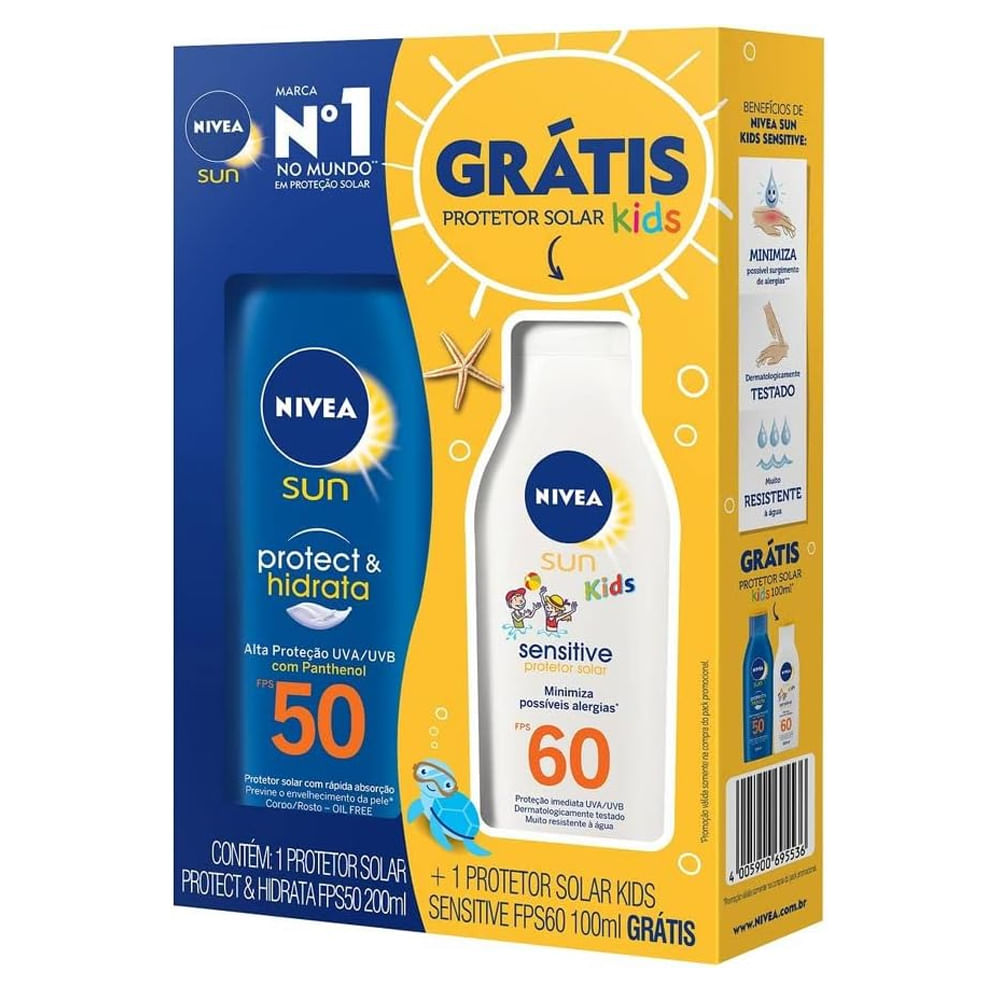 Kit Protetor Solar Nivea Sun Fps50 200ml + Protetor Solar Kids 125ml