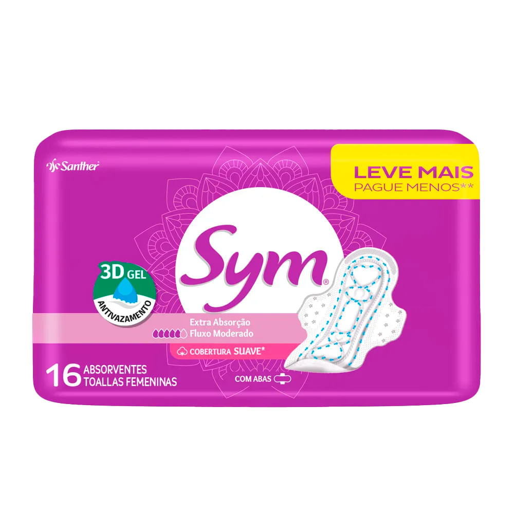 Absorvente Sym Premium Com Abas Suave - 16 Unidades