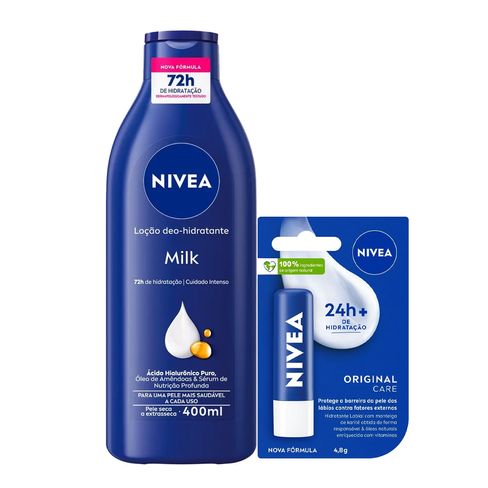 Kit Nivea Hidratante Corporal Nivea Milk 400ml + Hidratante Labial Original Care 4,8g