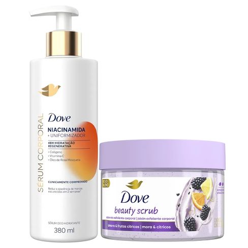 Kit Dove Sabonete Esfoliante Beauty Scrub Amora + Sérum Corporal Niacinamida 380ml