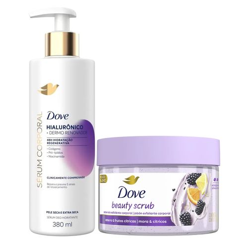 Kit Dove Sabonete Esfoliante Beauty Scrub Amora + Sérum Corporal Hialurônico 380ml