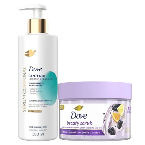 Kit Dove Sabonete Esfoliante Beauty Scrub Amora + Sérum Corporal Pantenol 380ml